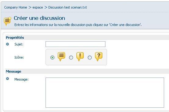 Création d'une discussion dans Alfresco