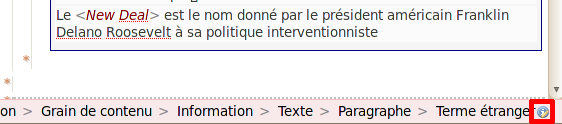 Bouton "Éditer les propriétés" d'un terme étranger dans un paragraphe de contenu