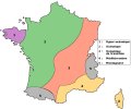 Répartition géographique des cinq types de climats français.