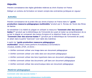 capture écran du cours moodle de formation des auteurs aux contraintes juridiques lors de rédaction de documentations pédagogiques