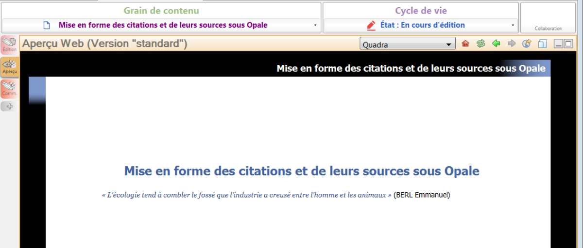 Mettre en forme une citation et sa source sous Opale Guide mediatiseur gestion accessibilite et juridique